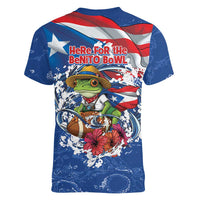 Puerto Rican Coquí Football Women V-Neck T-Shirt Here For The Benito Bowl