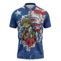 Puerto Rican Coquí Football Zipper Polo Shirt Here For The Benito Bowl