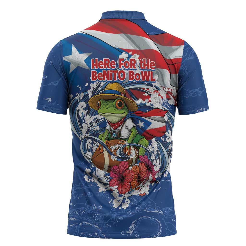 Puerto Rican Coquí Football Zipper Polo Shirt Here For The Benito Bowl