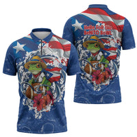 Puerto Rican Coquí Football Zipper Polo Shirt Here For The Benito Bowl