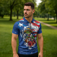 Puerto Rican Coquí Football Zipper Polo Shirt Here For The Benito Bowl
