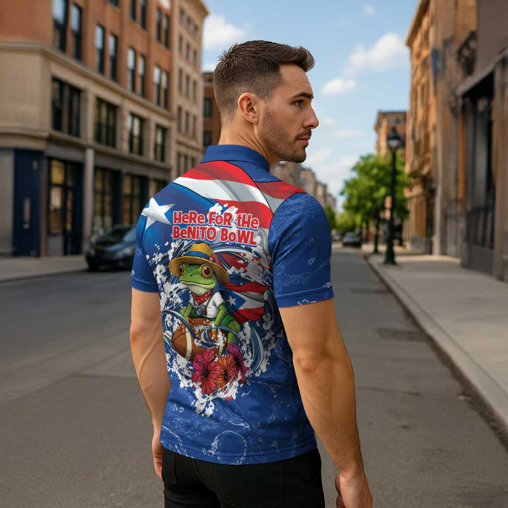 Puerto Rican Coquí Football Zipper Polo Shirt Here For The Benito Bowl
