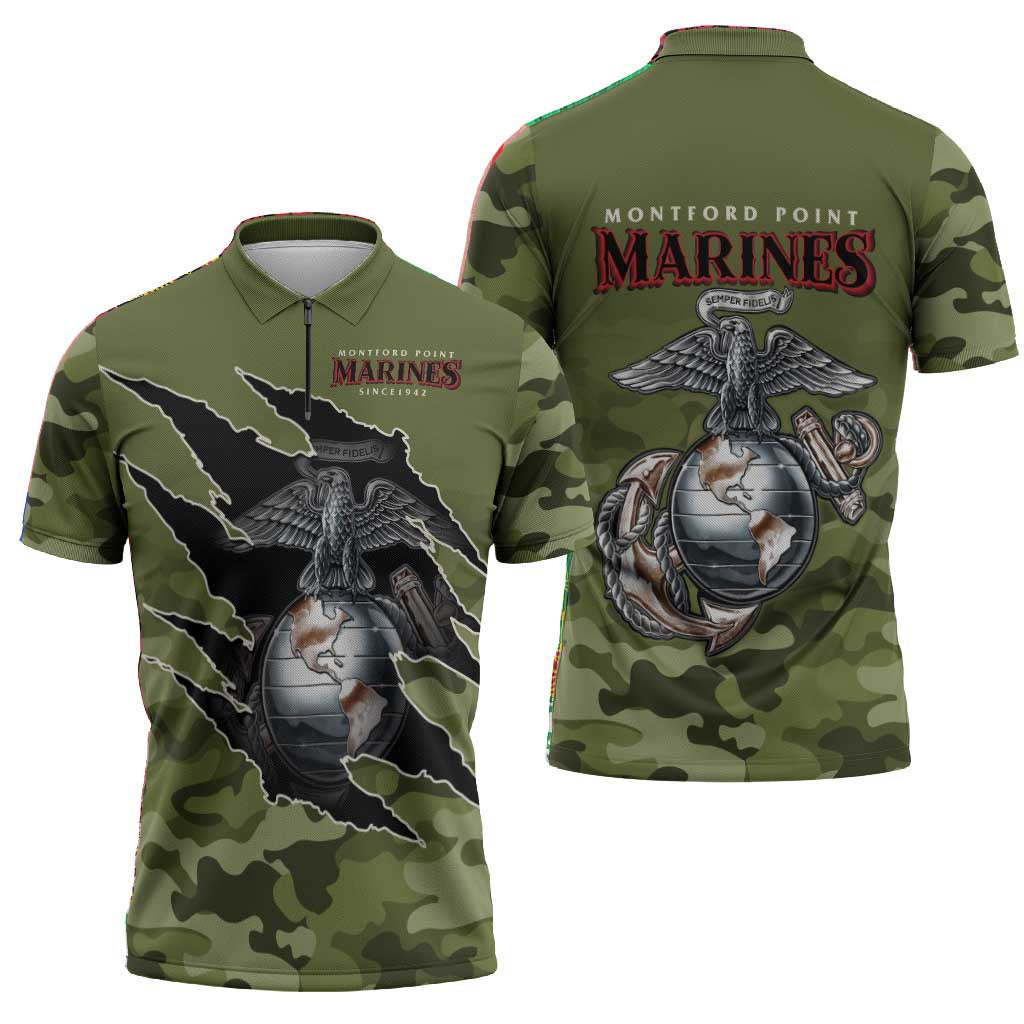 Montford Point Marines Zipper Polo Shirt African American Breaking Barriers 1942