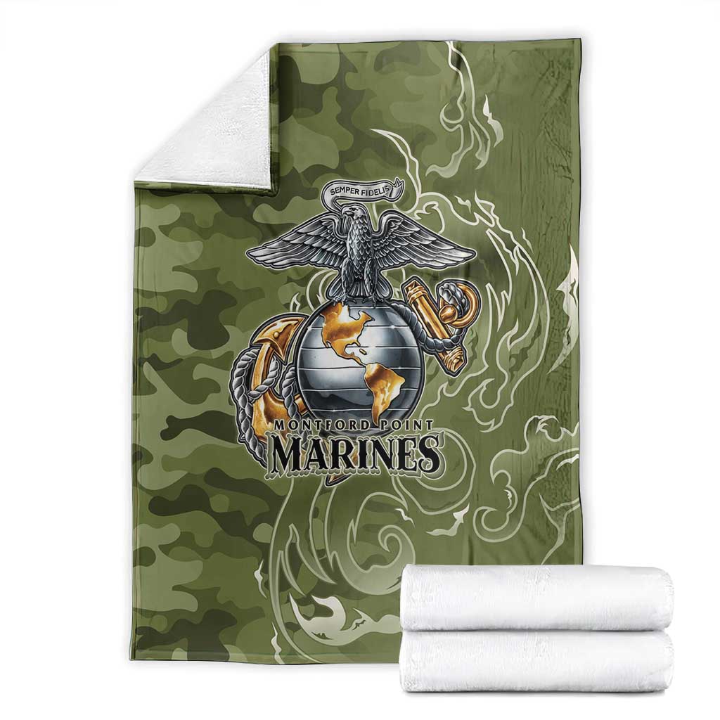 Montford Point Marines Blanket Flame Fire Military Green Camo