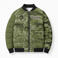Montford Point Marines Bomber Puffer Jacket Flame Fire Military Green Camo