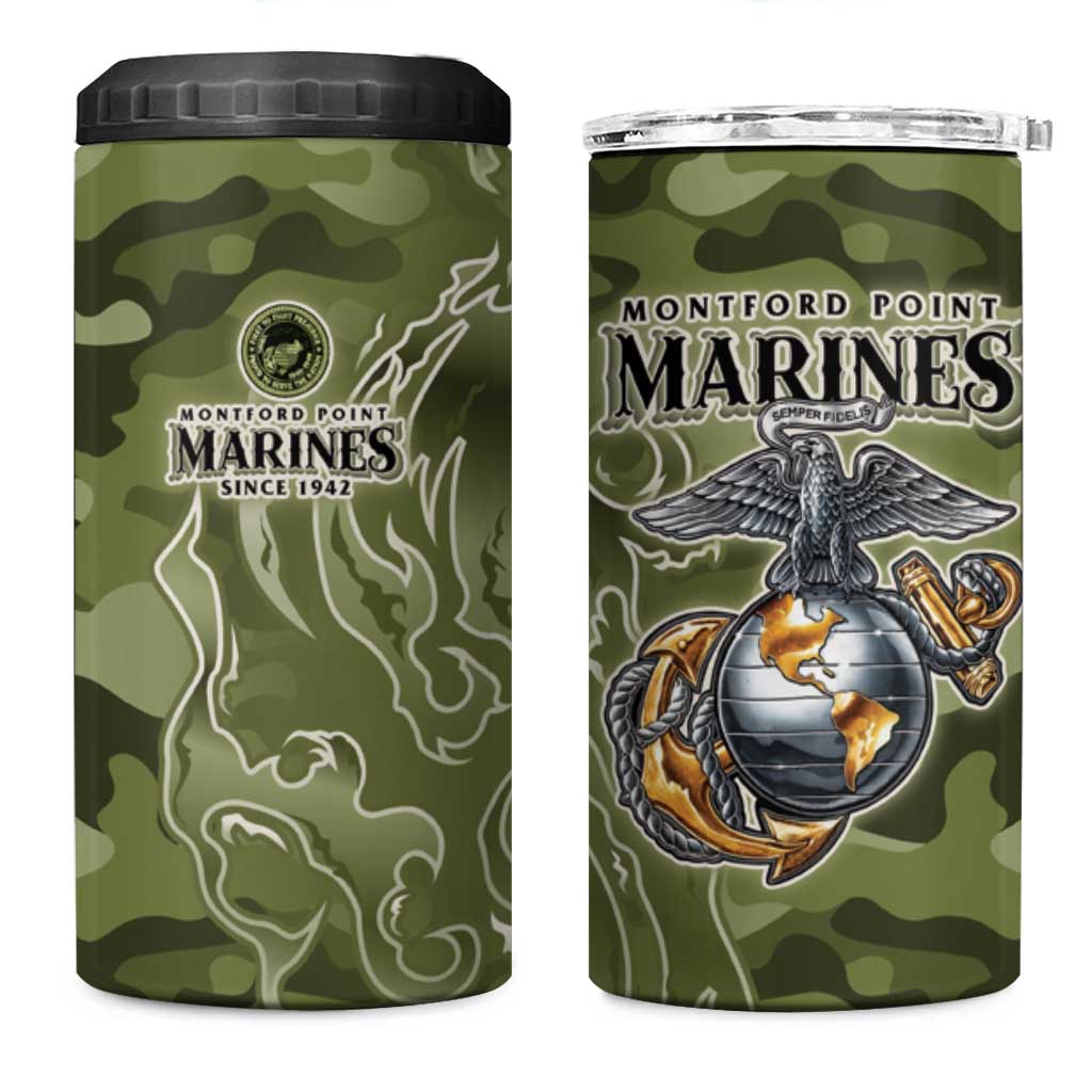 Montford Point Marines 4 in 1 Can Cooler Tumbler Flame Fire Military Green Camo