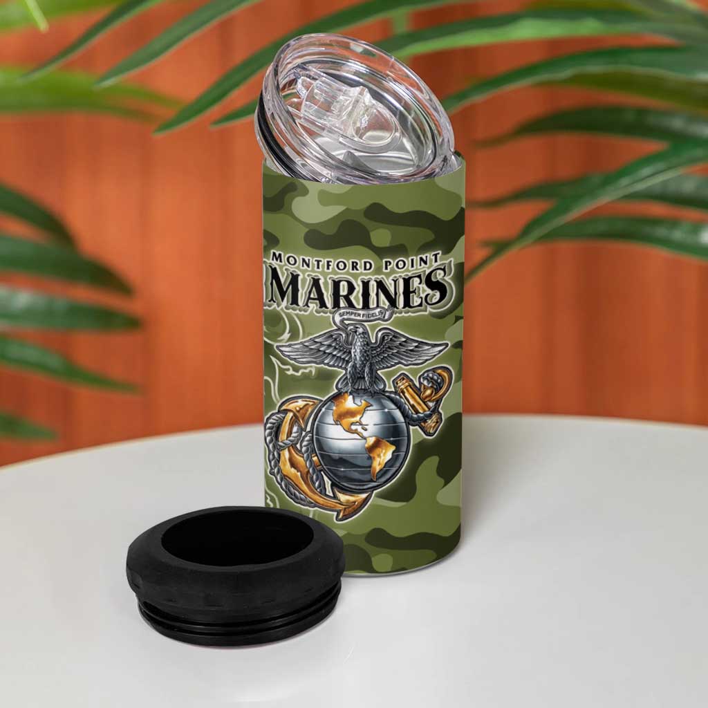 Montford Point Marines 4 in 1 Can Cooler Tumbler Flame Fire Military Green Camo
