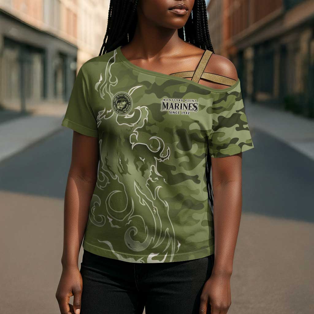 Montford Point Marines Cross Shoulder Shirt Flame Fire Military Green Camo