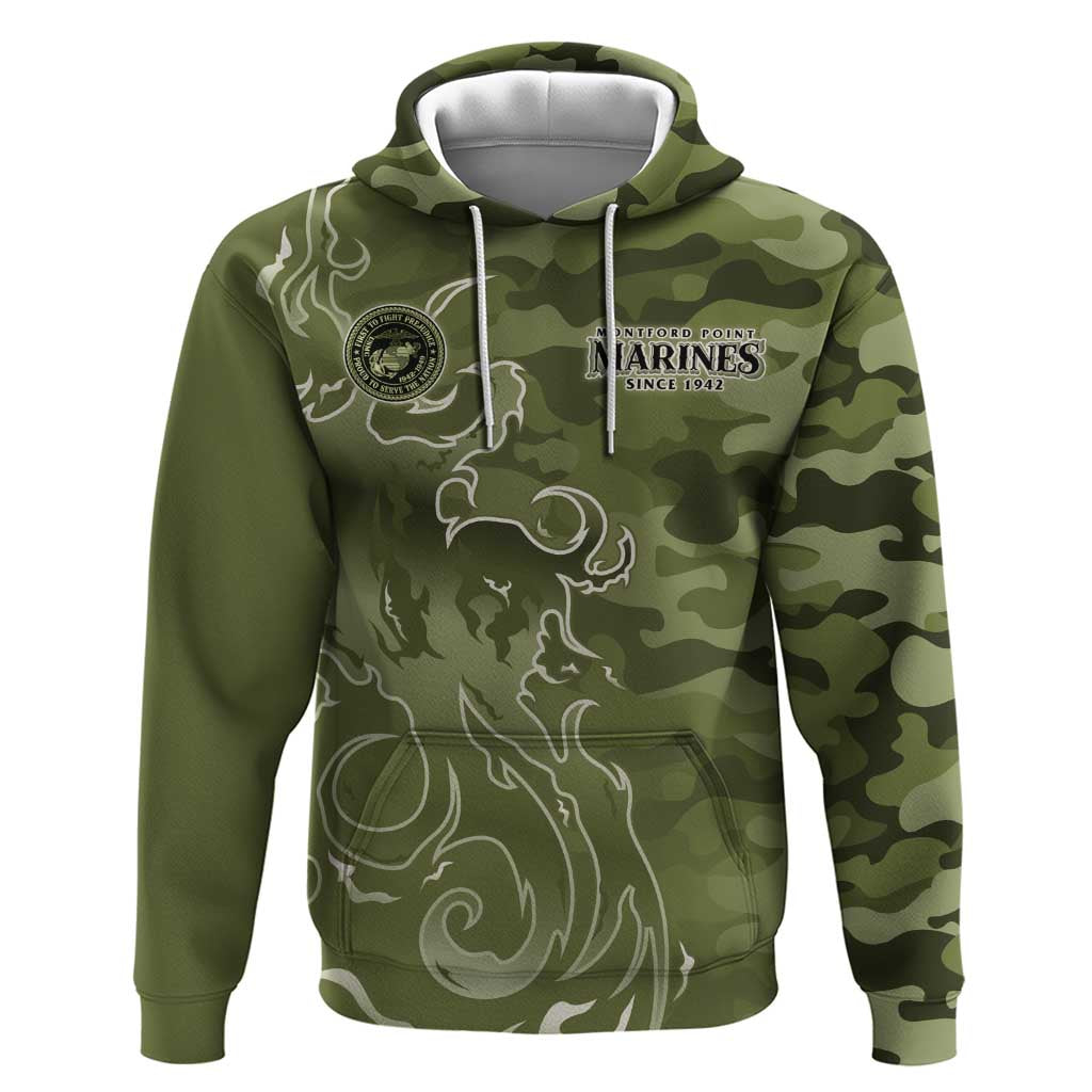 Montford Point Marines Hoodie Flame Fire Military Green Camo
