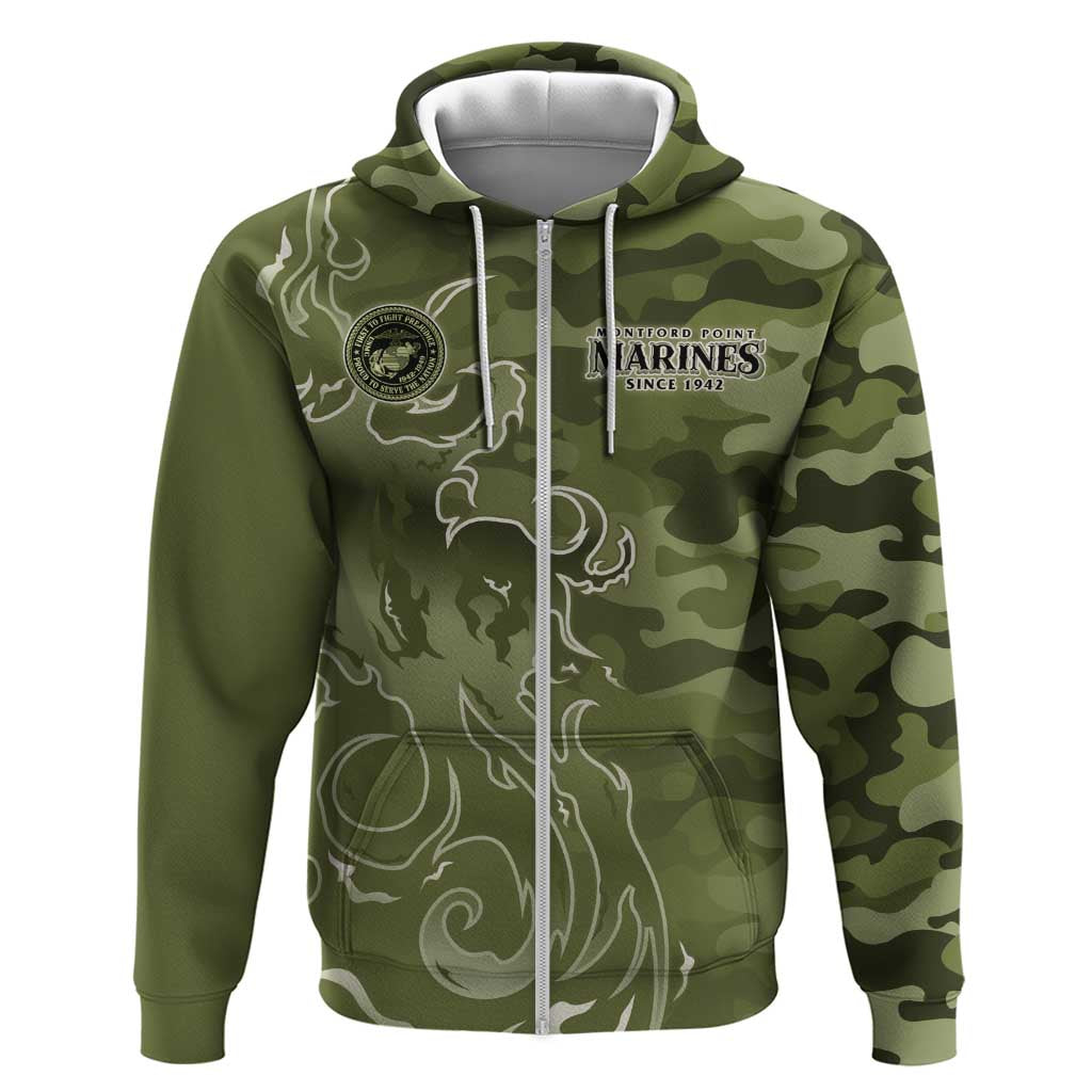 Montford Point Marines Hoodie Flame Fire Military Green Camo