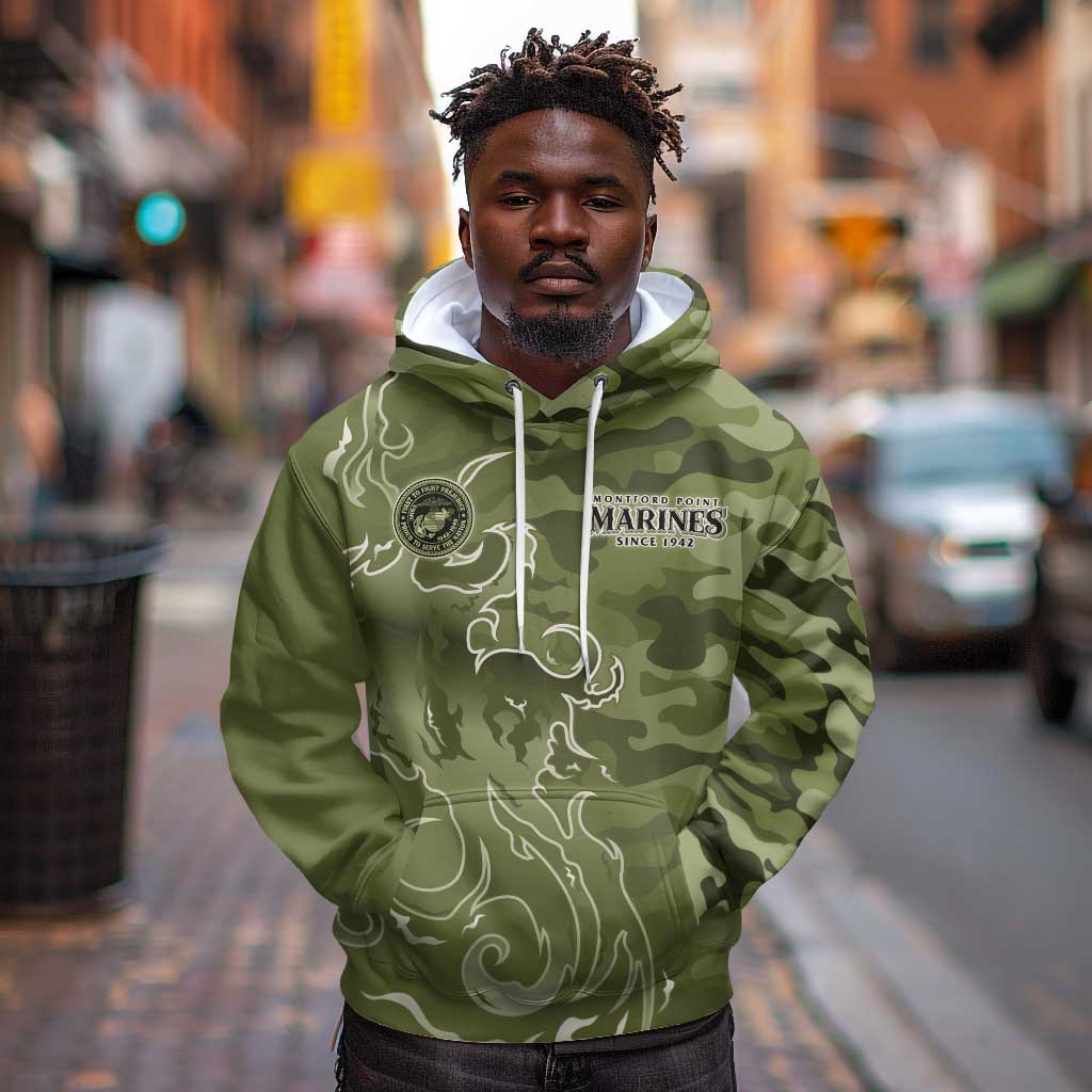 Montford Point Marines Hoodie Flame Fire Military Green Camo