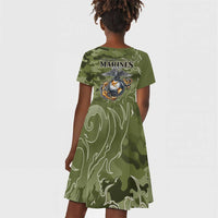 Montford Point Marines Kid Short Sleeve Dress Flame Fire Military Green Camo