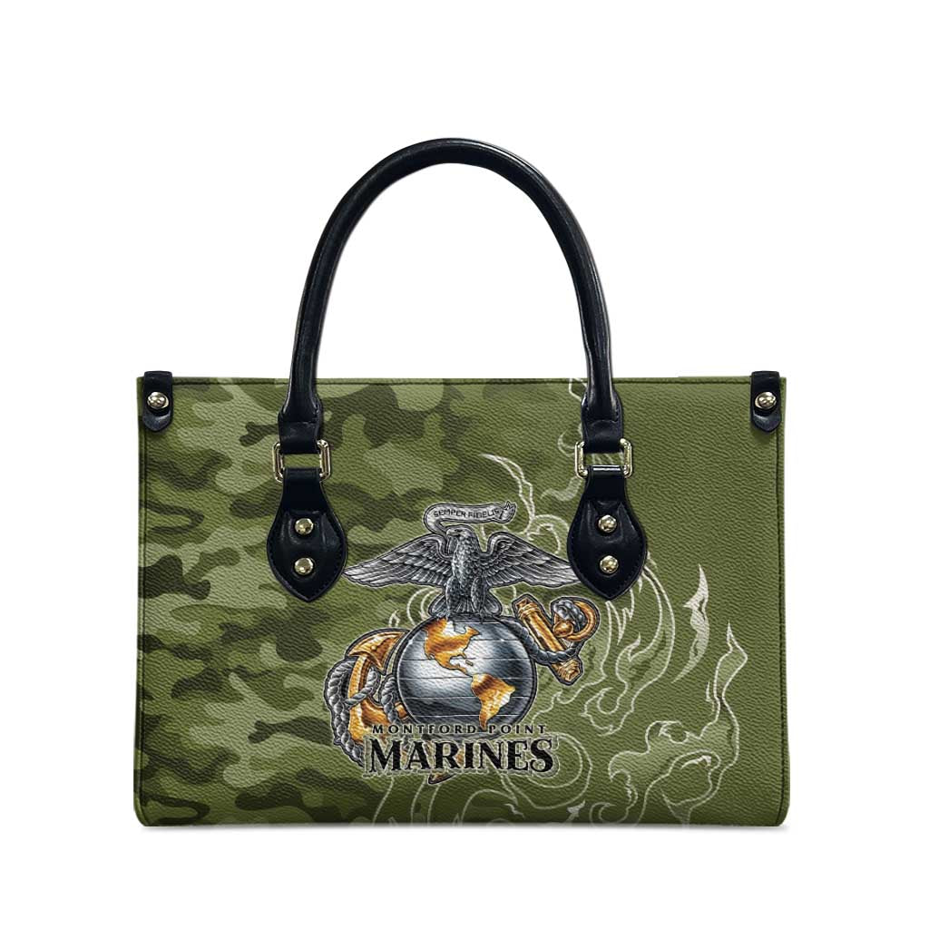 Montford Point Marines Leather Bag Flame Fire Military Green Camo