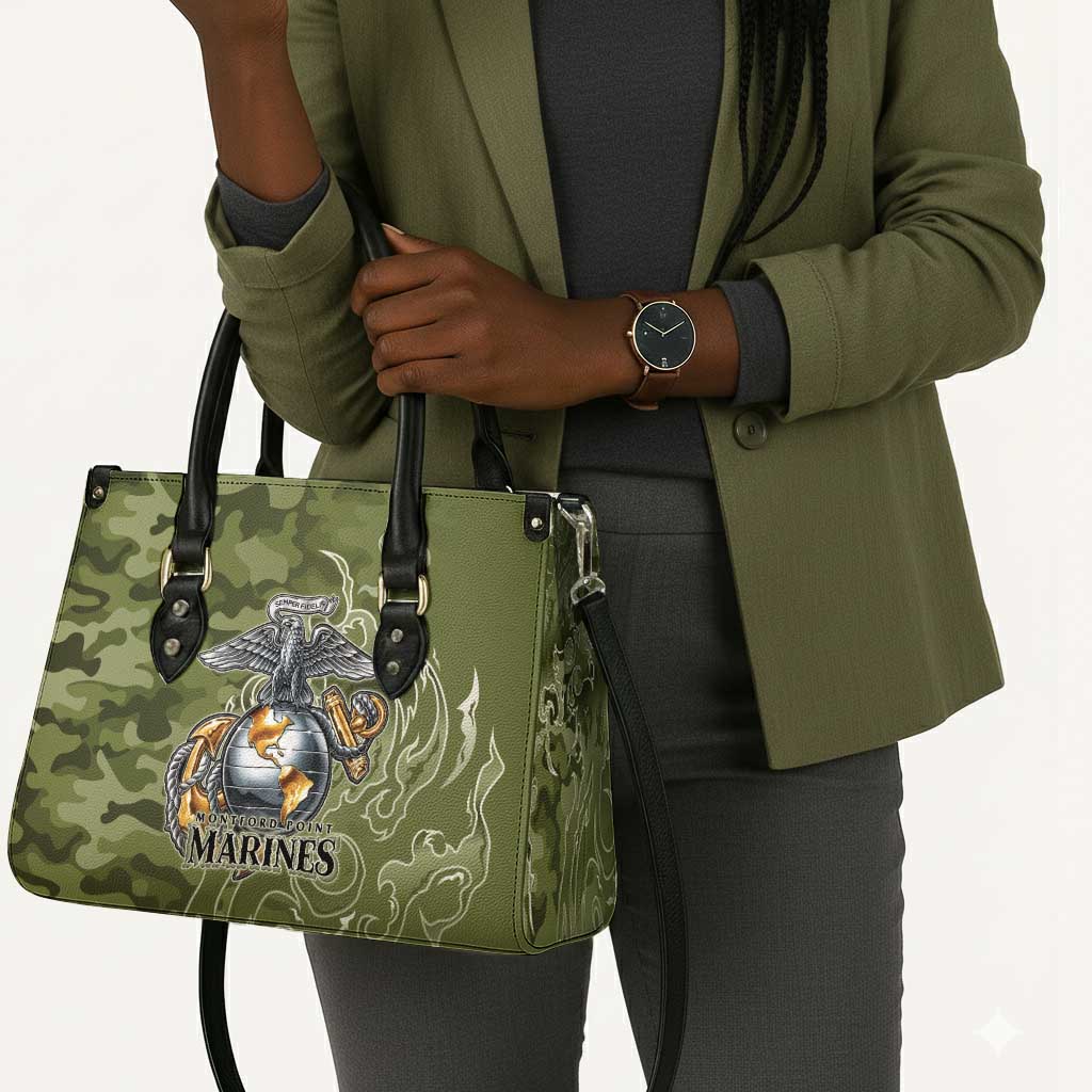 Montford Point Marines Leather Bag Flame Fire Military Green Camo