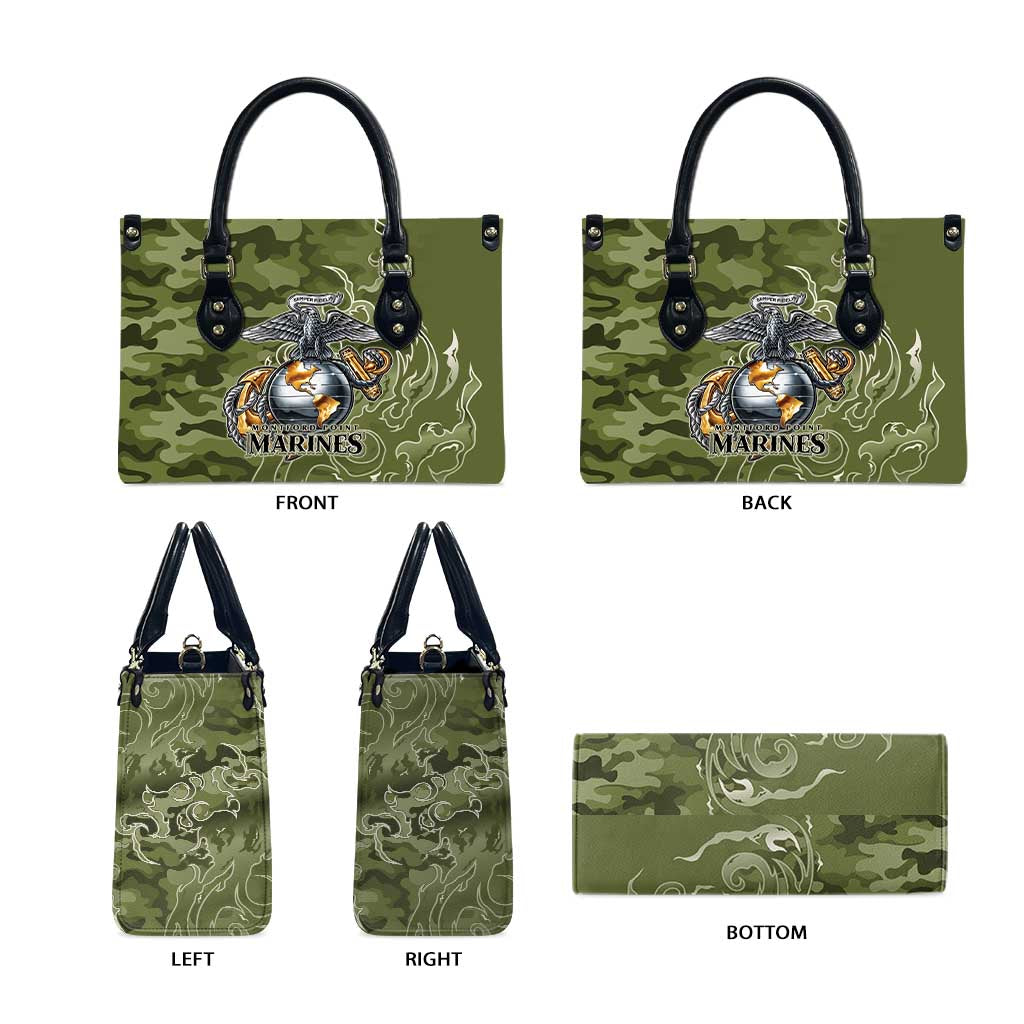 Montford Point Marines Leather Bag Flame Fire Military Green Camo