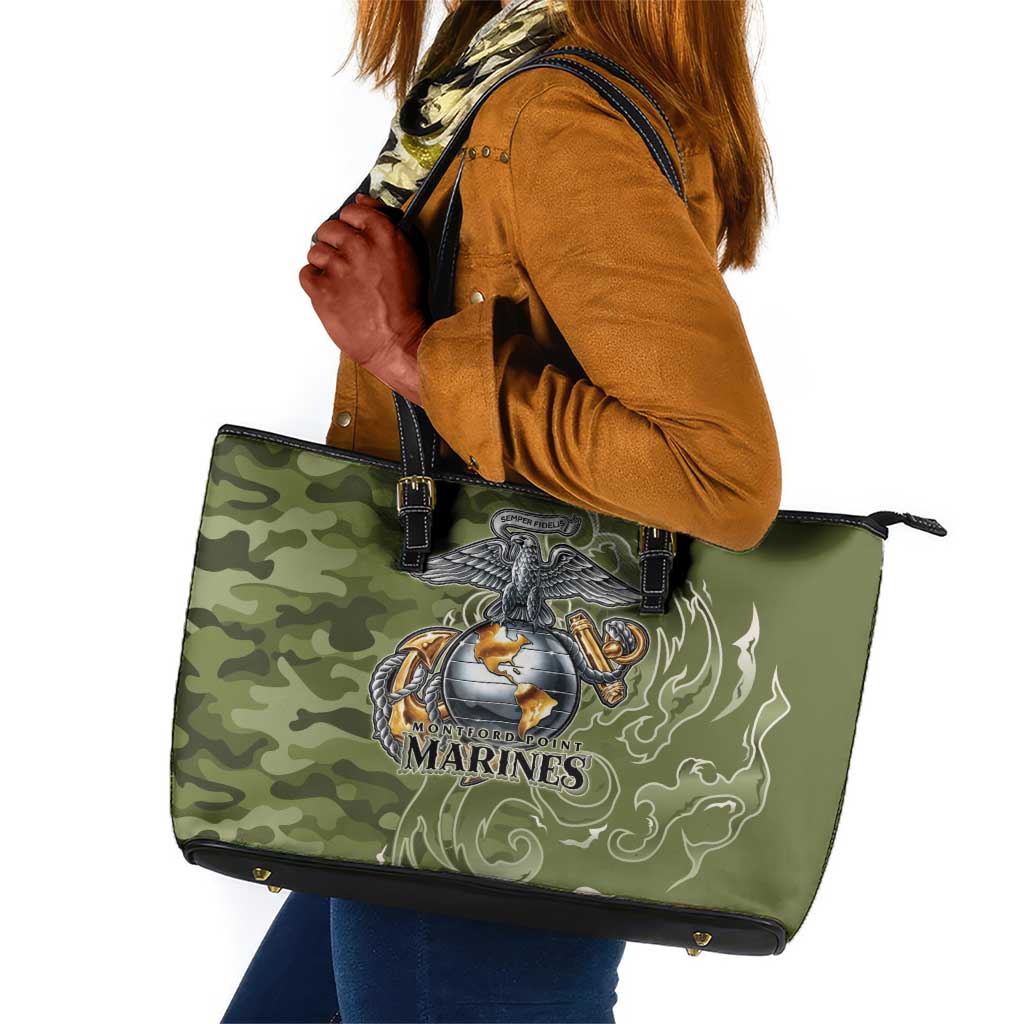Montford Point Marines Leather Tote Bag Flame Fire Military Green Camo