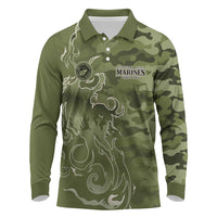 Montford Point Marines Long Sleeve Polo Shirt Flame Fire Military Green Camo