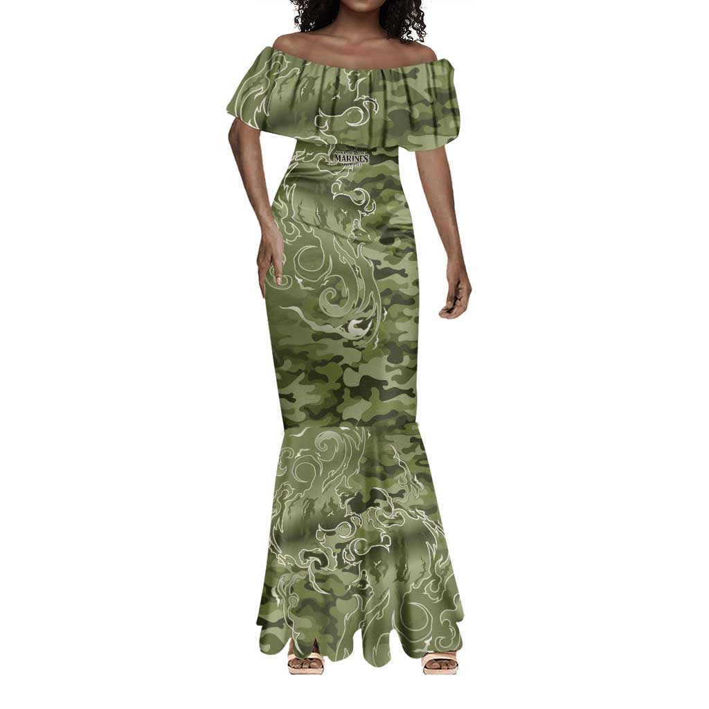 Montford Point Marines Mermaid Dress Flame Fire Military Green Camo