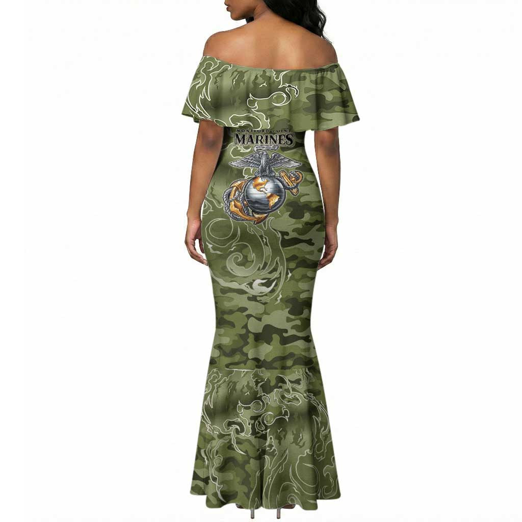 Montford Point Marines Mermaid Dress Flame Fire Military Green Camo