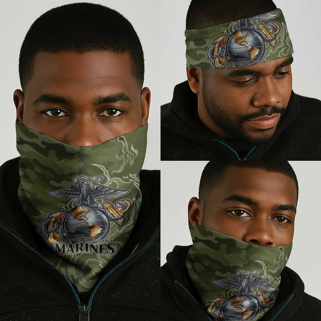 Montford Point Marines Neck Gaiter Flame Fire Military Green Camo