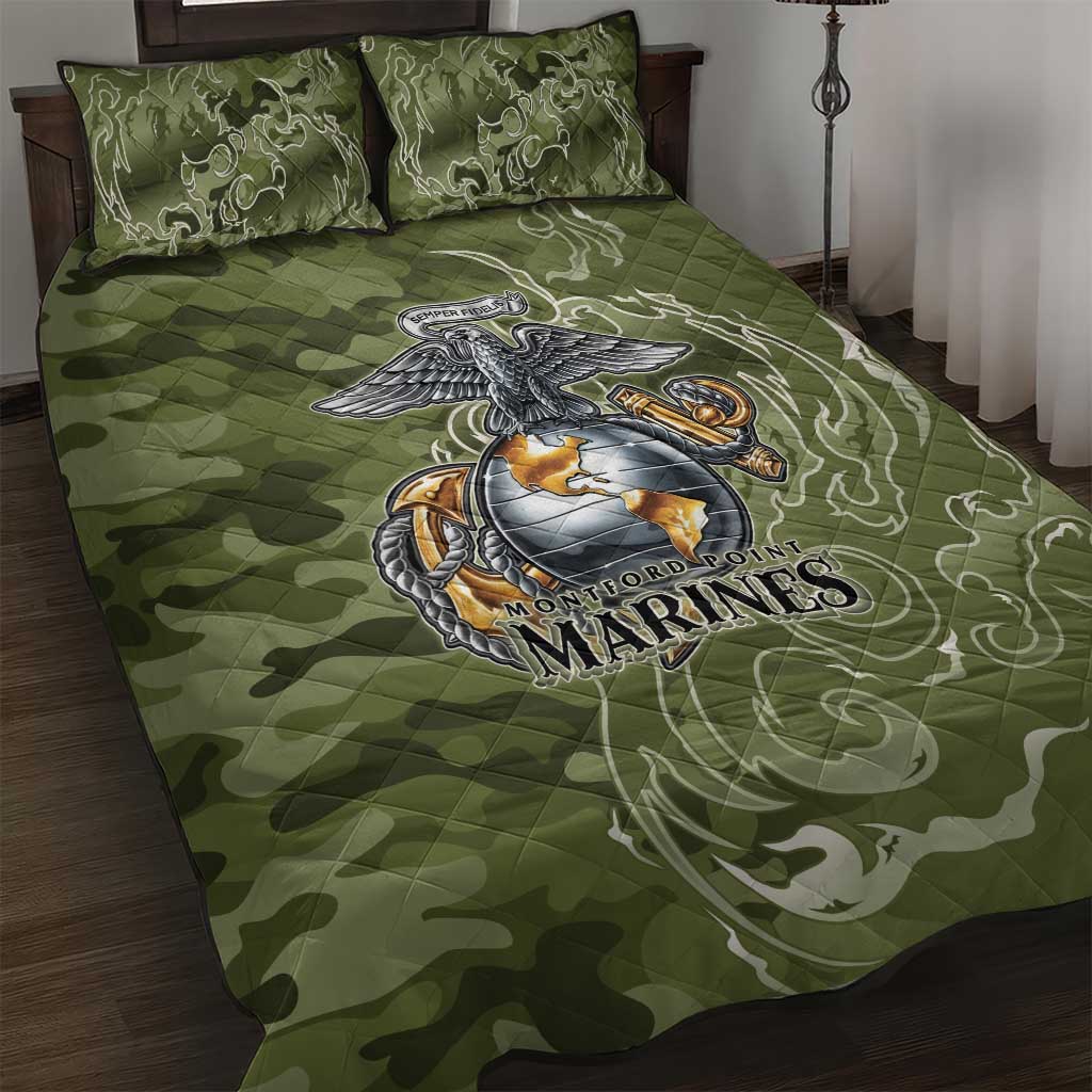 Montford Point Marines Quilt Bed Set Flame Fire Military Green Camo