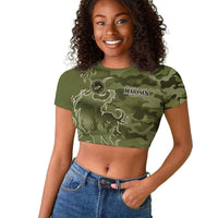 Montford Point Marines Raglan Cropped T shirt Flame Fire Military Green Camo