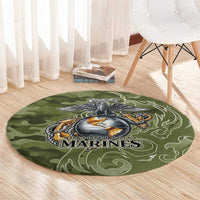 Montford Point Marines Round Carpet Flame Fire Military Green Camo