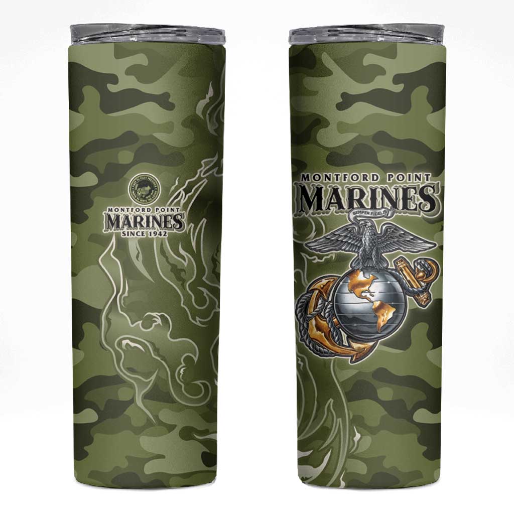 Montford Point Marines Skinny Tumbler Flame Fire Military Green Camo