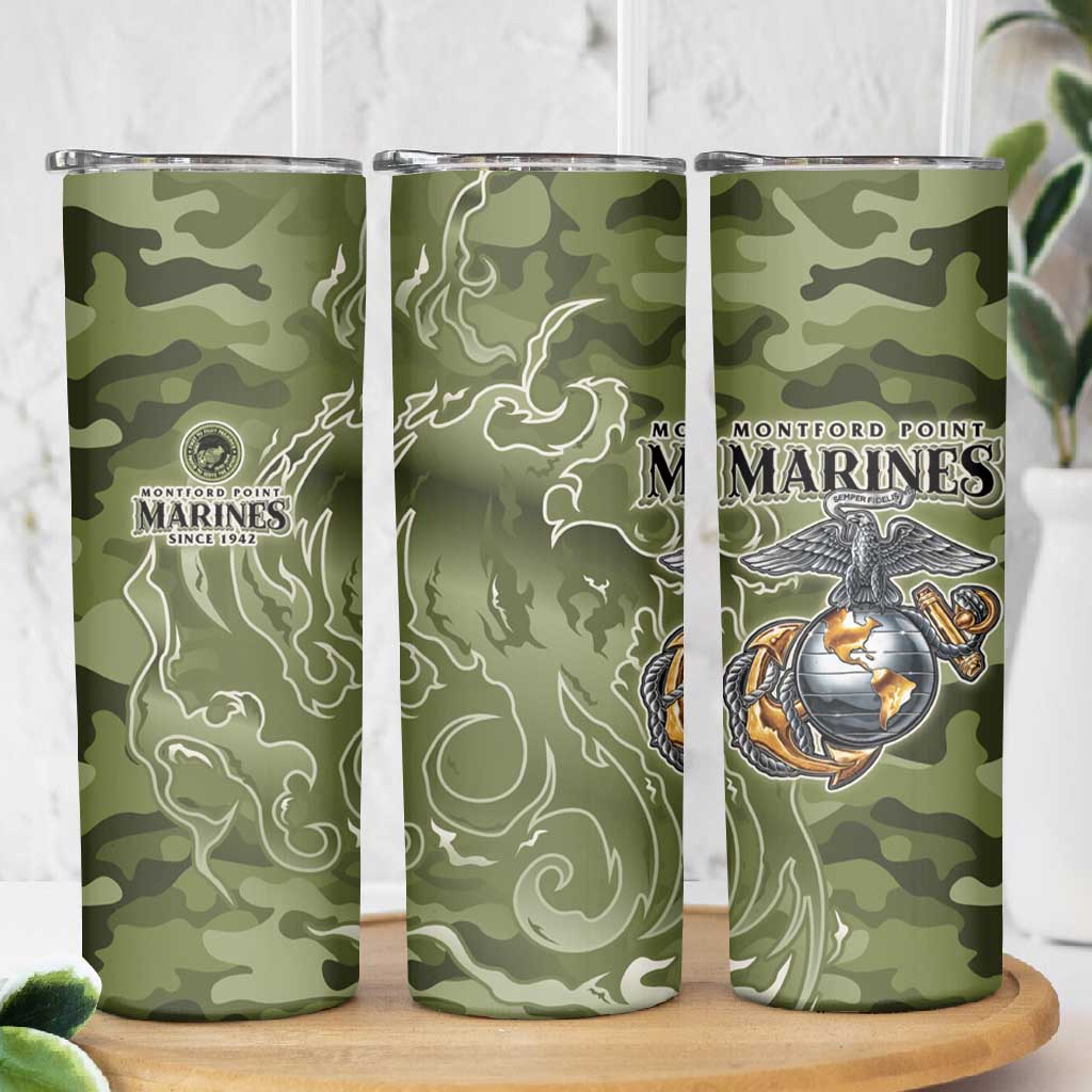 Montford Point Marines Skinny Tumbler Flame Fire Military Green Camo