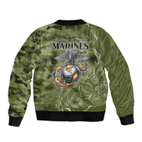 Montford Point Marines Sleeve Zip Bomber Jacket Flame Fire Military Green Camo