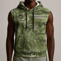 Montford Point Marines Sleeveless Hoodie Flame Fire Military Green Camo