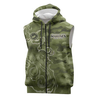 Montford Point Marines Sleeveless Zip Hoodie Flame Fire Military Green Camo
