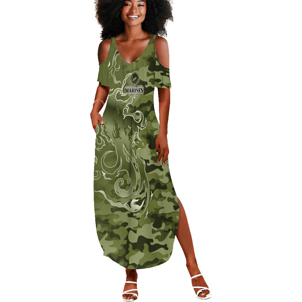 Montford Point Marines Summer Maxi Dress Flame Fire Military Green Camo