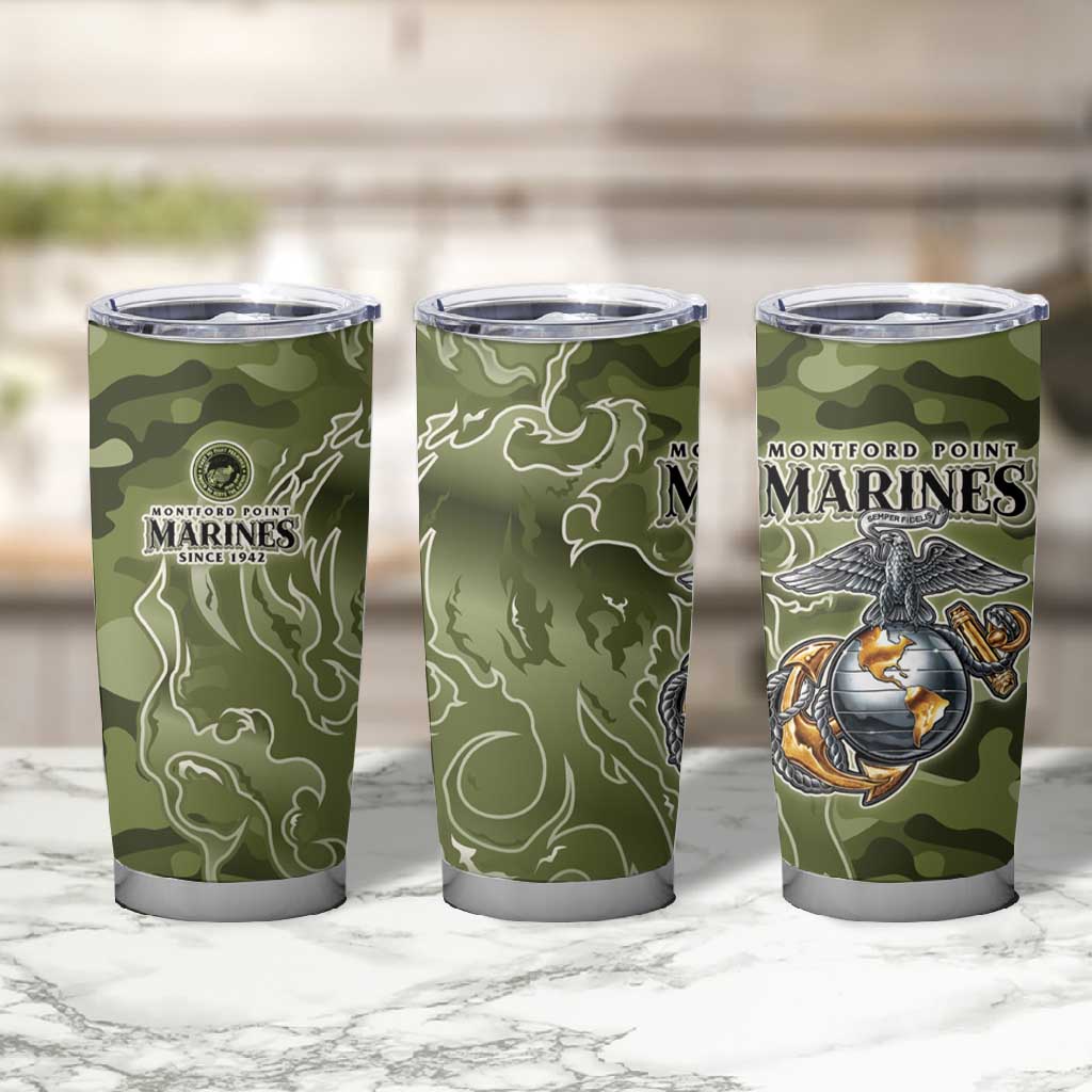 Montford Point Marines Tumbler Cup Flame Fire Military Green Camo