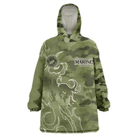 Montford Point Marines Wearable Blanket Hoodie Flame Fire Military Green Camo