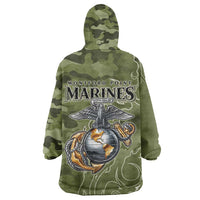 Montford Point Marines Wearable Blanket Hoodie Flame Fire Military Green Camo