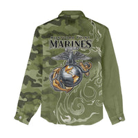 Montford Point Marines Women Casual Shirt Flame Fire Military Green Camo