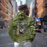 Montford Point Marines Zip Hoodie Flame Fire Military Green Camo