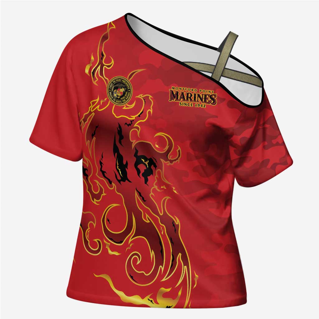 Montford Point Marines Cross Shoulder Shirt Flame Fire Military Red Camo
