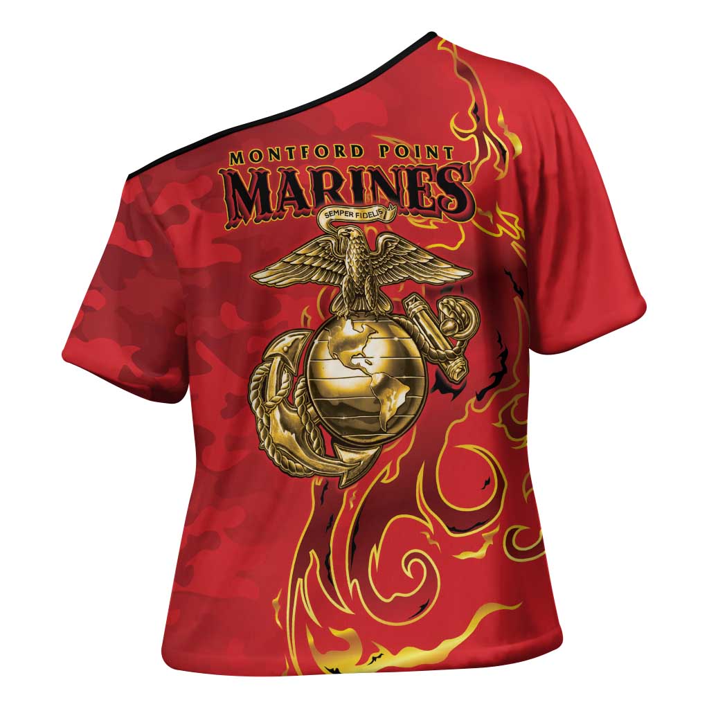 Montford Point Marines Cross Shoulder Shirt Flame Fire Military Red Camo
