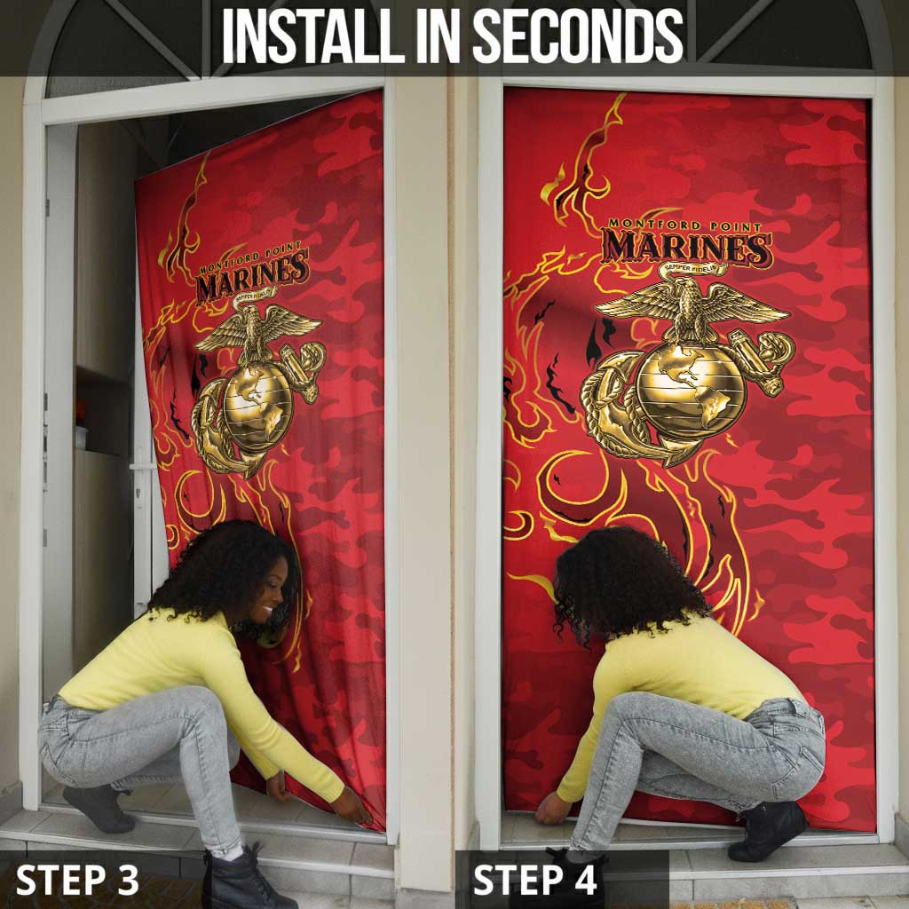 Montford Point Marines Door Cover Flame Fire Military Red Camo