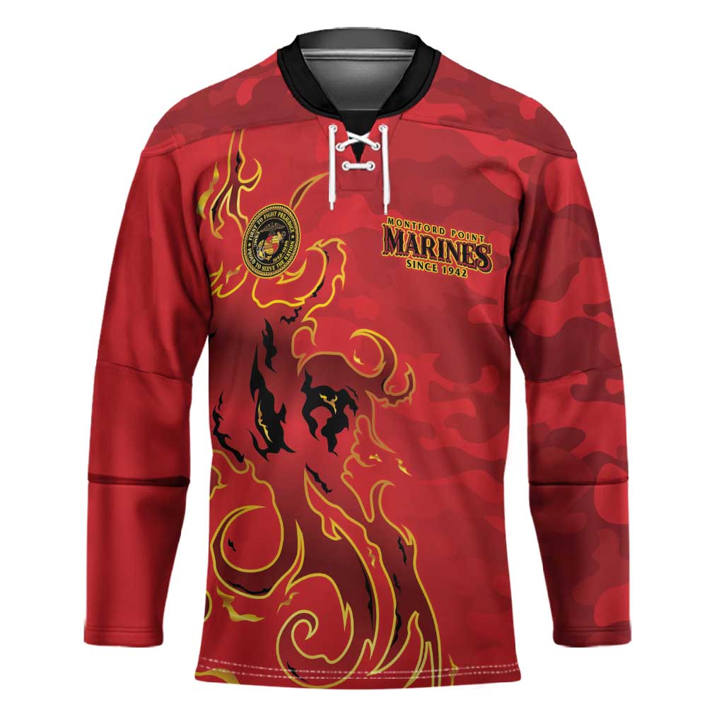 Montford Point Marines Hockey Jersey Flame Fire Military Red Camo