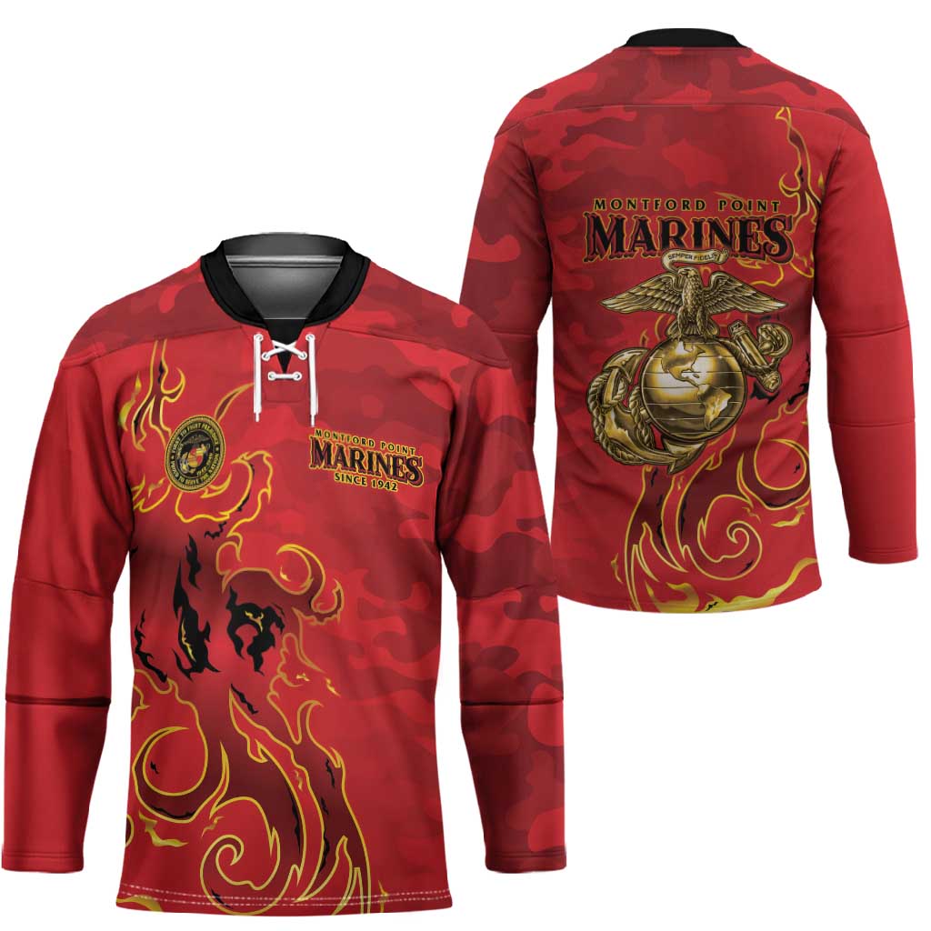 Montford Point Marines Hockey Jersey Flame Fire Military Red Camo
