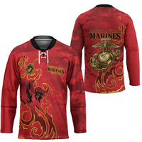 Montford Point Marines Hockey Jersey Flame Fire Military Red Camo