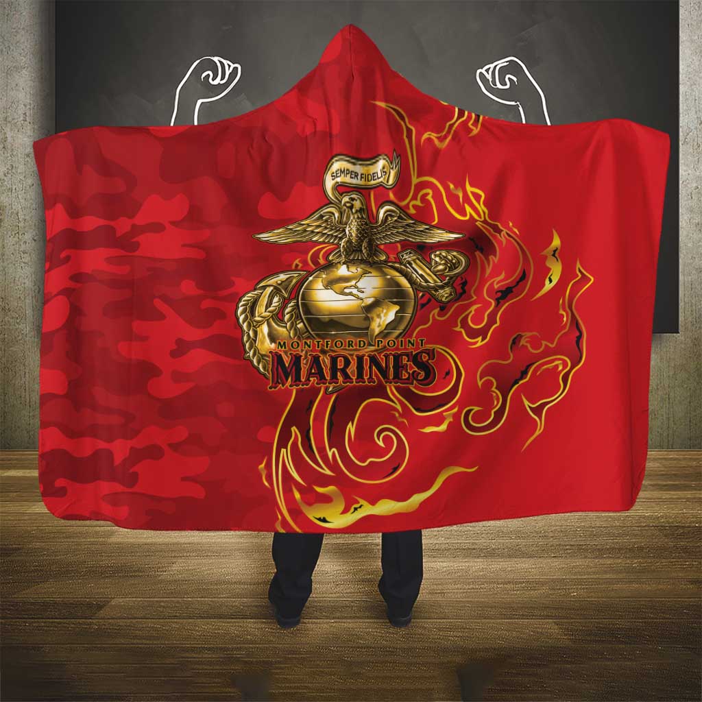 Montford Point Marines Hooded Blanket Flame Fire Military Red Camo