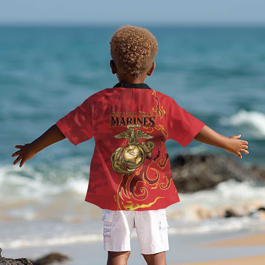 Montford Point Marines Kid Hawaiian Shirt Flame Fire Military Red Camo