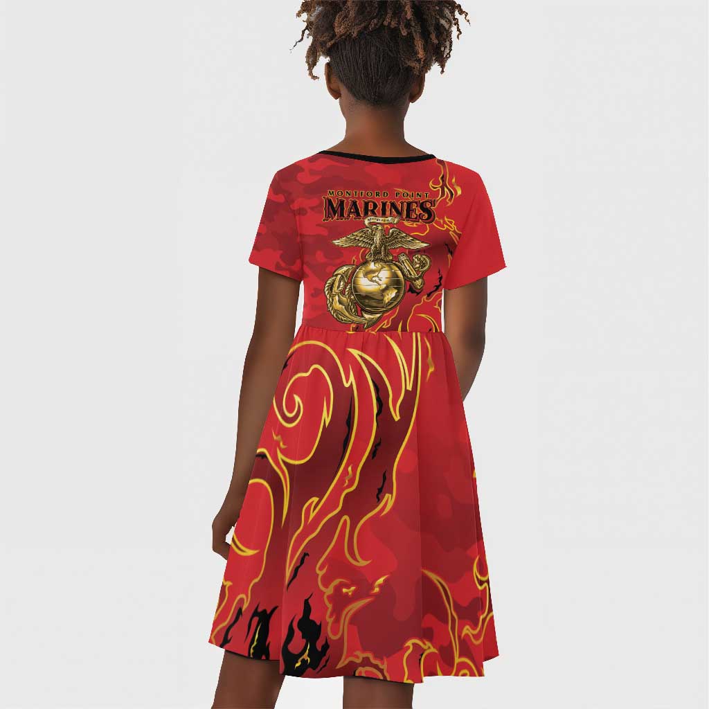 Montford Point Marines Kid Short Sleeve Dress Flame Fire Military Red Camo