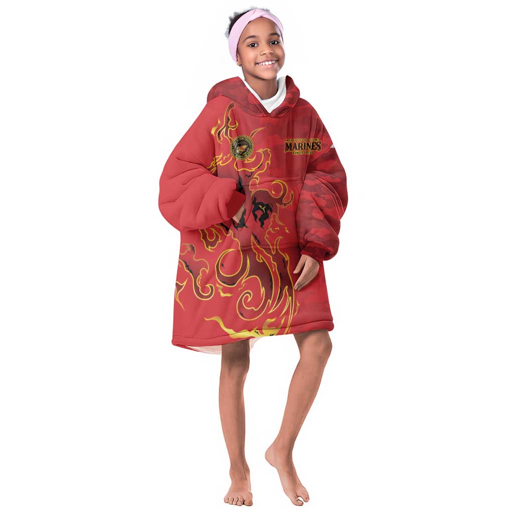 Montford Point Marines Kid Wearable Blanket Hoodie Flame Fire Military Red Camo