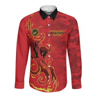 Montford Point Marines Long Sleeve Button Shirt Flame Fire Military Red Camo