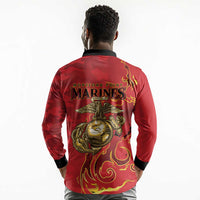 Montford Point Marines Long Sleeve Polo Shirt Flame Fire Military Red Camo